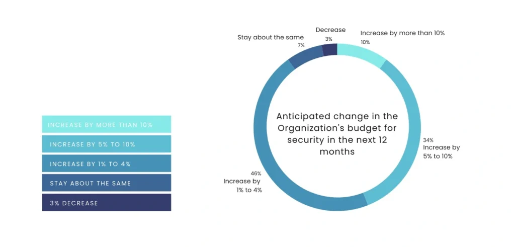 Anticipated change in the org budget for security in next 12 months